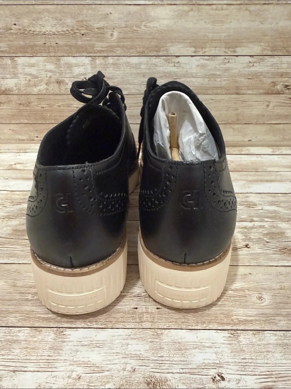 Cole‎ Haan Black Leather Platform Oxford with Cream Platform 11B NEW